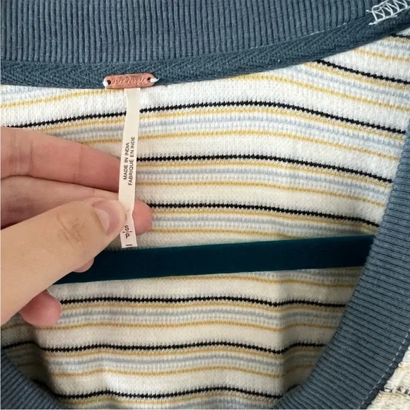 Free People Cream Striped Mini Dress with Blue Trim - Picture 7 of 10